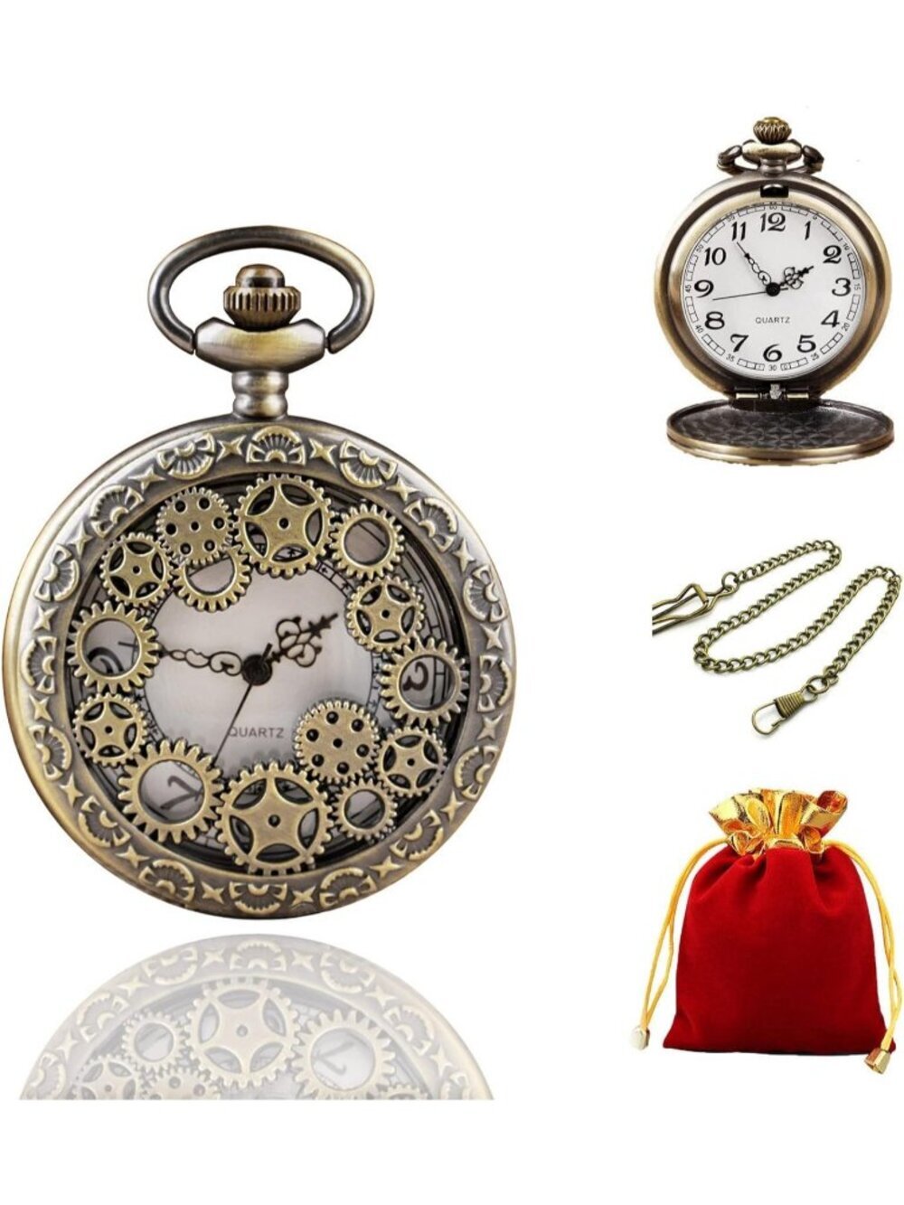 Mens Brown Analog Quartz Roman Numeral Shape Pendant Necklace Round Pocket Watch - Picture 7 of 7